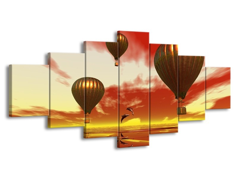 Glas schilderij Luchtballon | Geel, Goud, Rood | 210x100cm 7Luik