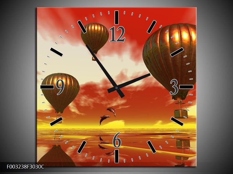 Klok schilderij Luchtballon | Geel, Goud, Rood | 30x30cm 1Luik