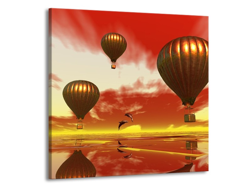Canvas schilderij Luchtballon | Geel, Goud, Rood | 50x50cm 1Luik