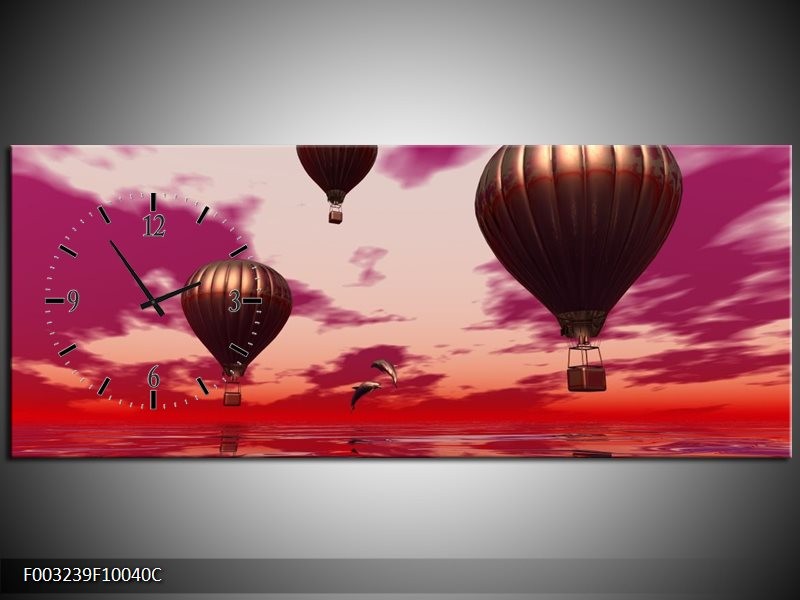 Klok schilderij Luchtballon | Paars, Rood, Grijs | 100x40cm 1Luik