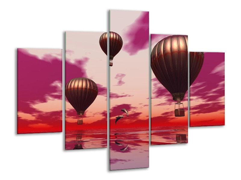 Glas schilderij Luchtballon | Paars, Rood, Grijs | 100x70cm 5Luik
