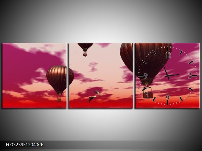 Klok schilderij Luchtballon | Paars, Rood, Grijs | 120x40cm 3Luik