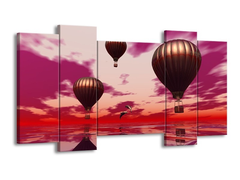 Canvas schilderij Luchtballon | Paars, Rood, Grijs | 120x65 5Luik
