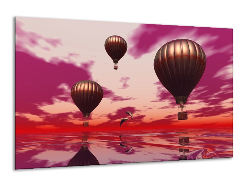 Canvas schilderij Luchtballon | Paars, Rood, Grijs | 120x70cm 1Luik