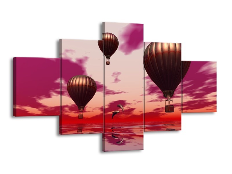 Canvas schilderij Luchtballon | Paars, Rood, Grijs | 125x70cm 5Luik