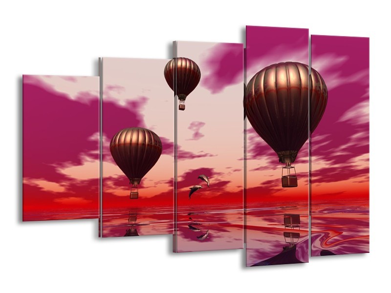 Glas schilderij Luchtballon | Paars, Rood, Grijs | 150x100cm 5Luik