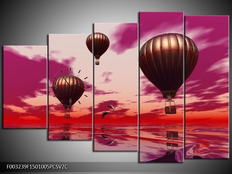 Klok schilderij Luchtballon | Paars, Rood, Grijs | 150x100cm 5Luik