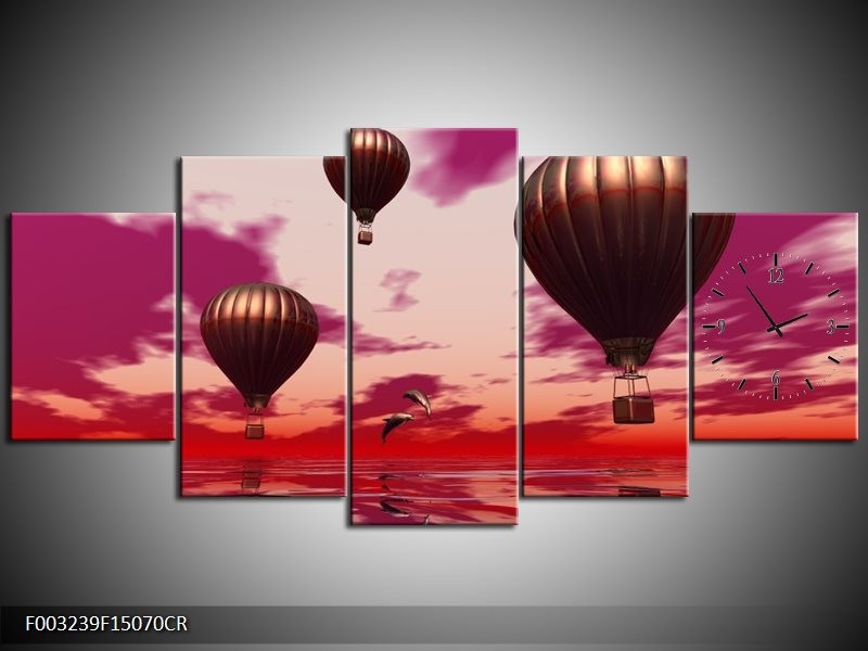 Klok schilderij Luchtballon | Paars, Rood, Grijs | 150x70cm 5Luik
