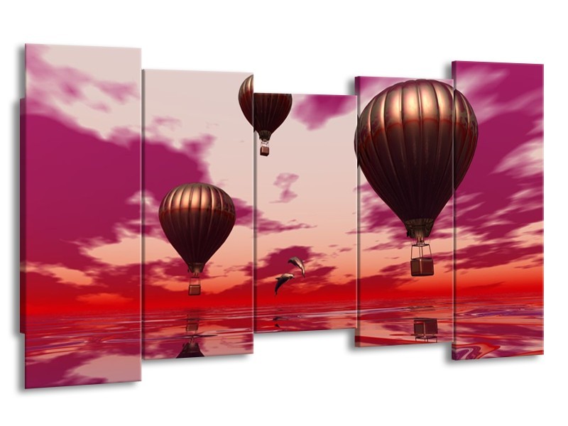 Glas schilderij Luchtballon | Paars, Rood, Grijs | 150x80cm 5Luik