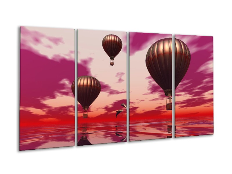 Canvas schilderij Luchtballon | Paars, Rood, Grijs | 160x80cm 4Luik
