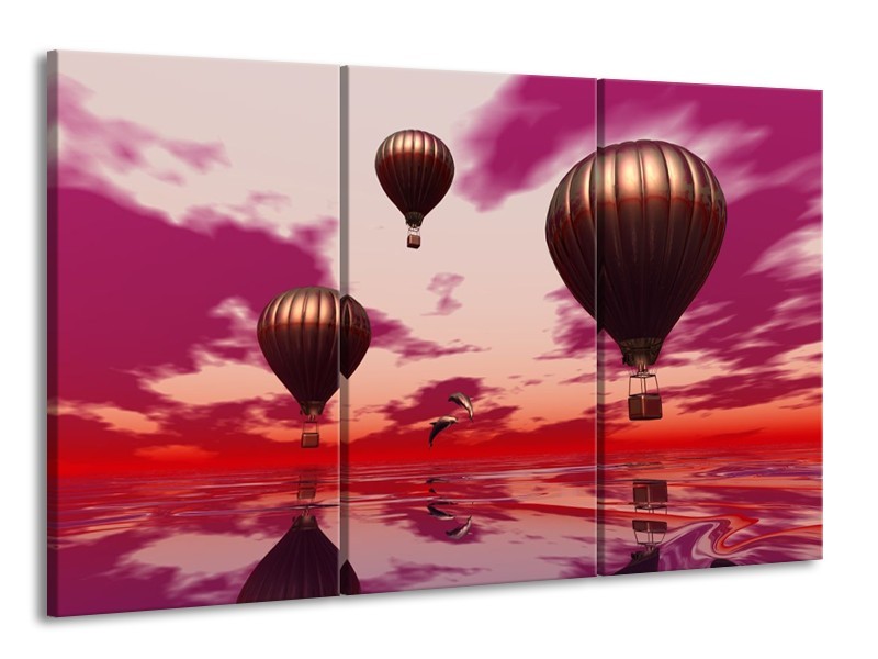 Canvas schilderij Luchtballon | Paars, Rood, Grijs | 165x100cm 3Luik