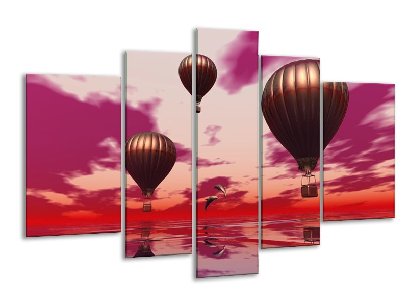 Canvas schilderij Luchtballon | Paars, Rood, Grijs | 170x100cm 5Luik