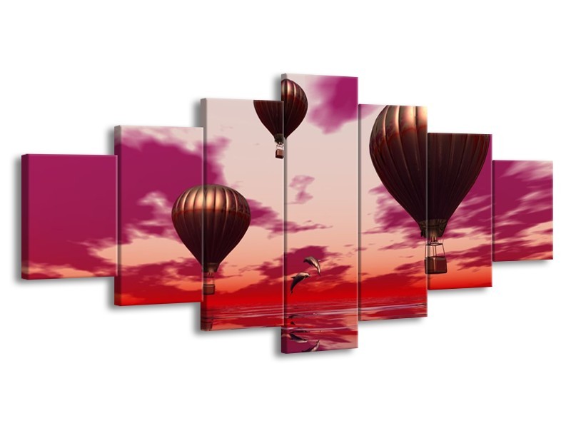 Canvas schilderij Luchtballon | Paars, Rood, Grijs | 210x100cm 7Luik