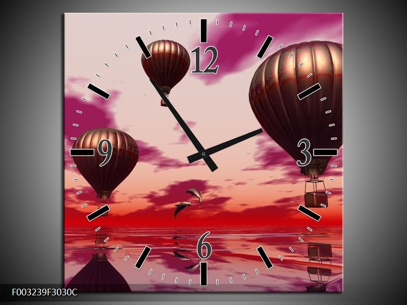 Klok schilderij Luchtballon | Paars, Rood, Grijs | 30x30cm 1Luik