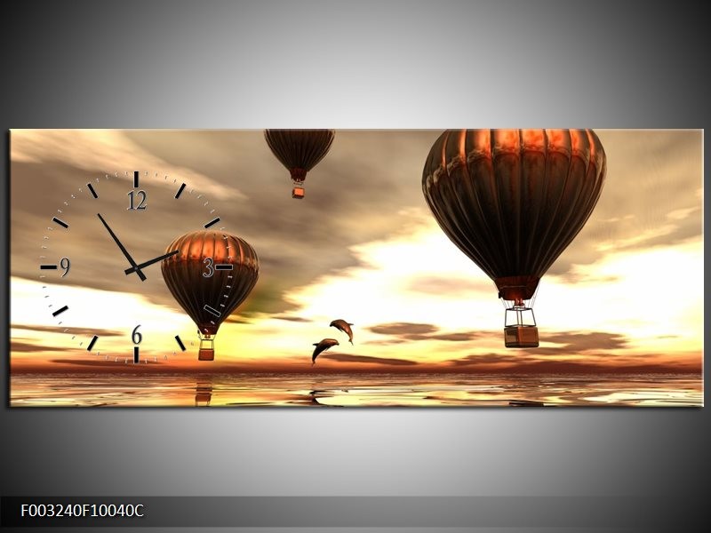 Klok schilderij Luchtballon | Grijs, Bruin, Wit | 100x40cm 1Luik