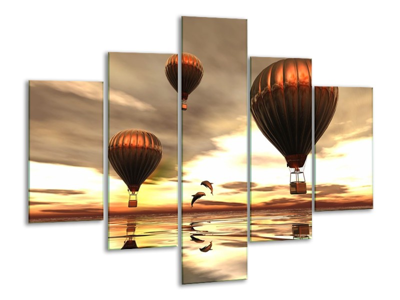 Glas schilderij Luchtballon | Grijs, Bruin, Wit | 100x70cm 5Luik