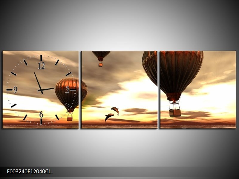 Klok schilderij Luchtballon | Grijs, Bruin, Wit | 120x40cm 3Luik