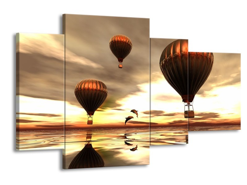 Glas schilderij Luchtballon | Grijs, Bruin, Wit | 120x75cm 4Luik