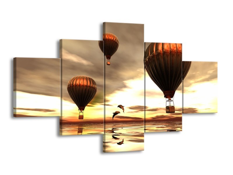 Canvas schilderij Luchtballon | Grijs, Bruin, Wit | 125x70cm 5Luik
