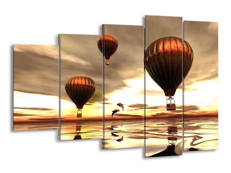 Canvas schilderij Luchtballon | Grijs, Bruin, Wit | 150x100cm 5Luik
