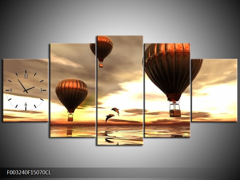 Klok schilderij Luchtballon | Grijs, Bruin, Wit | 150x70cm 5Luik