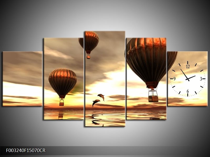 Klok schilderij Luchtballon | Grijs, Bruin, Wit | 150x70cm 5Luik