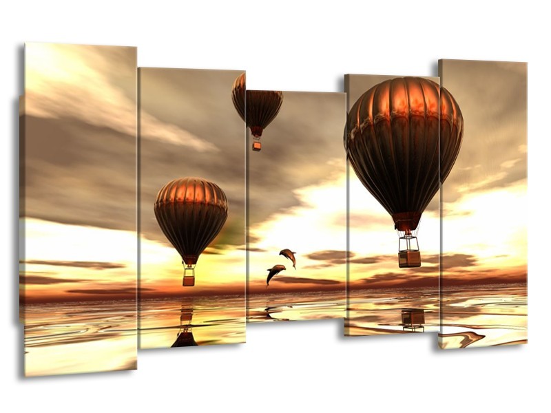 Glas schilderij Luchtballon | Grijs, Bruin, Wit | 150x80cm 5Luik
