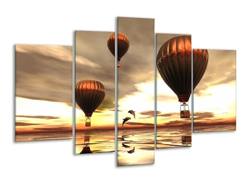 Glas schilderij Luchtballon | Grijs, Bruin, Wit | 170x100cm 5Luik