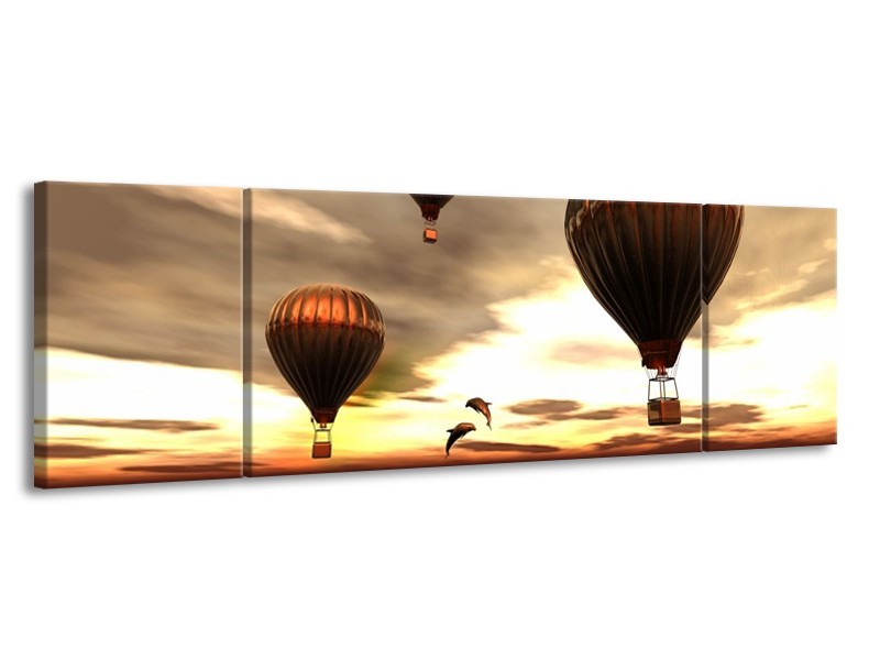 Canvas schilderij Luchtballon | Grijs, Bruin, Wit | 170x50cm 3Luik