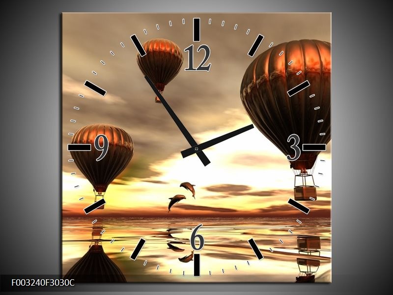 Klok schilderij Luchtballon | Grijs, Bruin, Wit | 30x30cm 1Luik