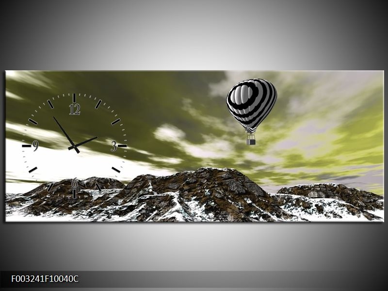 Klok schilderij Luchtballon | Groen, Wit, Grijs | 100x40cm 1Luik
