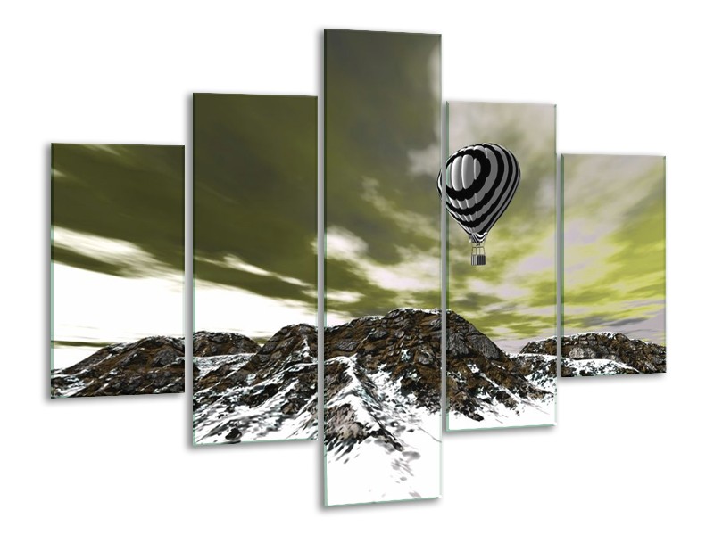 Glas schilderij Luchtballon | Groen, Wit, Grijs | 100x70cm 5Luik