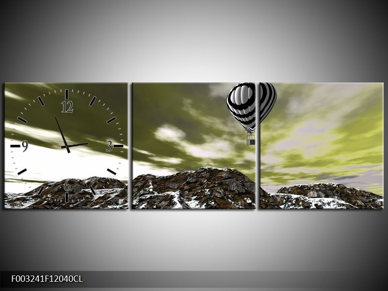 Klok schilderij Luchtballon | Groen, Wit, Grijs | 120x40cm 3Luik