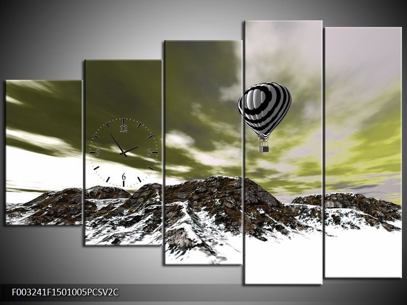 Klok schilderij Luchtballon | Groen, Wit, Grijs | 150x100cm 5Luik