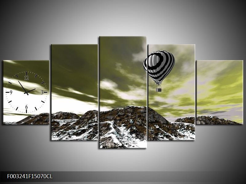 Klok schilderij Luchtballon | Groen, Wit, Grijs | 150x70cm 5Luik