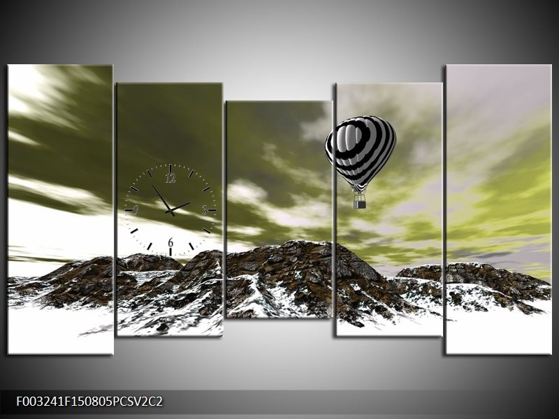 Klok schilderij Luchtballon | Groen, Wit, Grijs | 150x80cm 5Luik