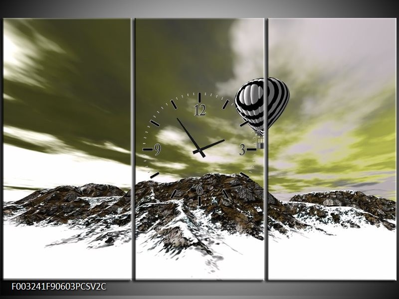 Klok schilderij Luchtballon | Groen, Wit, Grijs | 90x60cm 3Luik