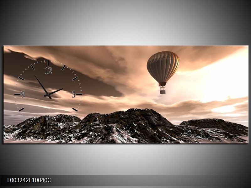 Klok schilderij Luchtballon | Bruin, Zwart, Wit | 100x40cm 1Luik
