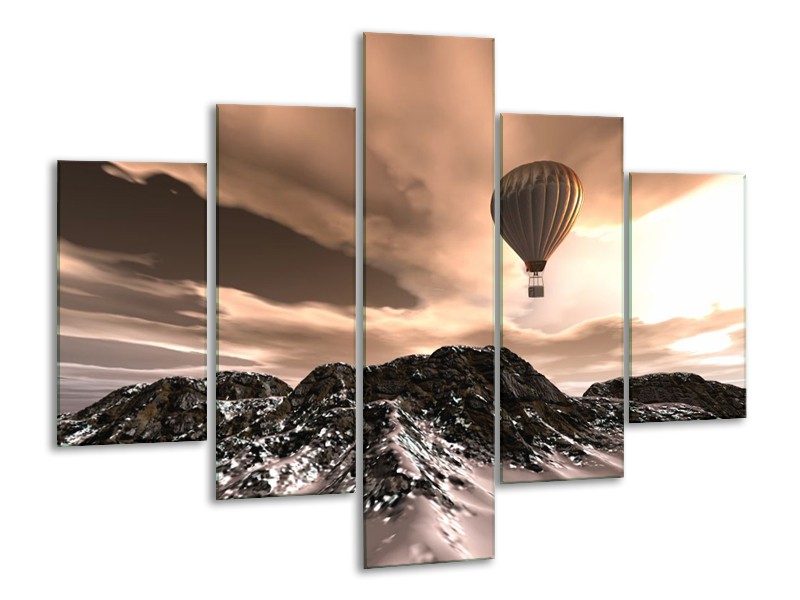 Canvas schilderij Luchtballon | Bruin, Zwart, Wit | 100x70cm 5Luik