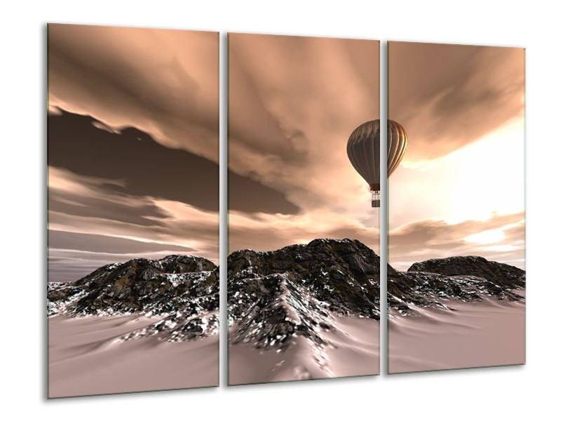 Canvas schilderij Luchtballon | Bruin, Zwart, Wit | 120x80cm 3Luik