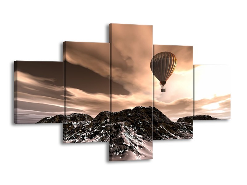 Canvas schilderij Luchtballon | Bruin, Zwart, Wit | 125x70cm 5Luik