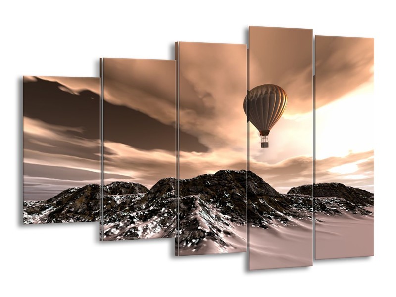 Canvas schilderij Luchtballon | Bruin, Zwart, Wit | 150x100cm 5Luik