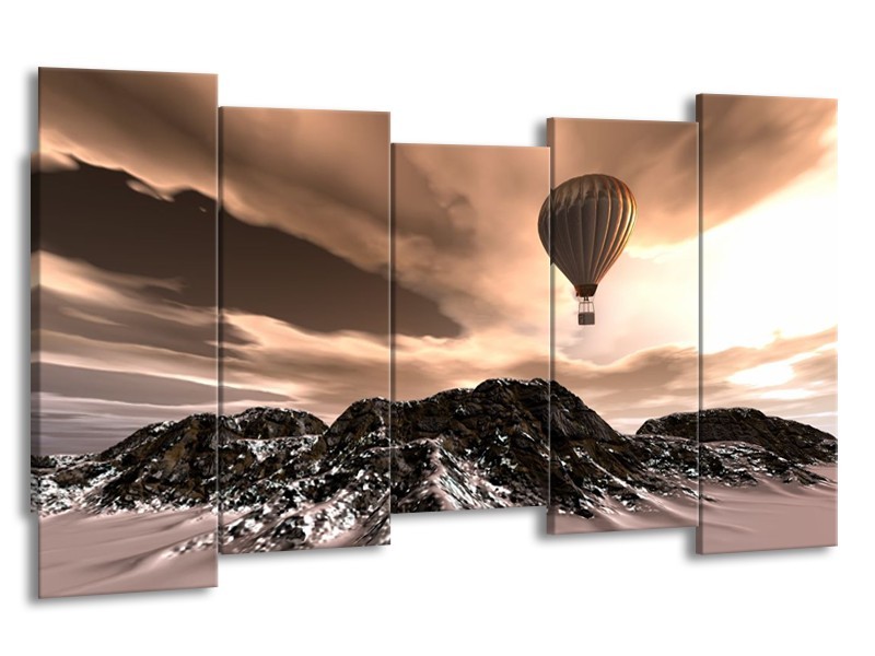 Canvas schilderij Luchtballon | Bruin, Zwart, Wit | 150x80cm 5Luik
