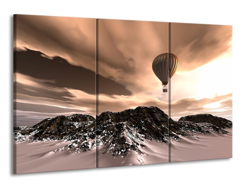 Canvas schilderij Luchtballon | Bruin, Zwart, Wit | 165x100cm 3Luik