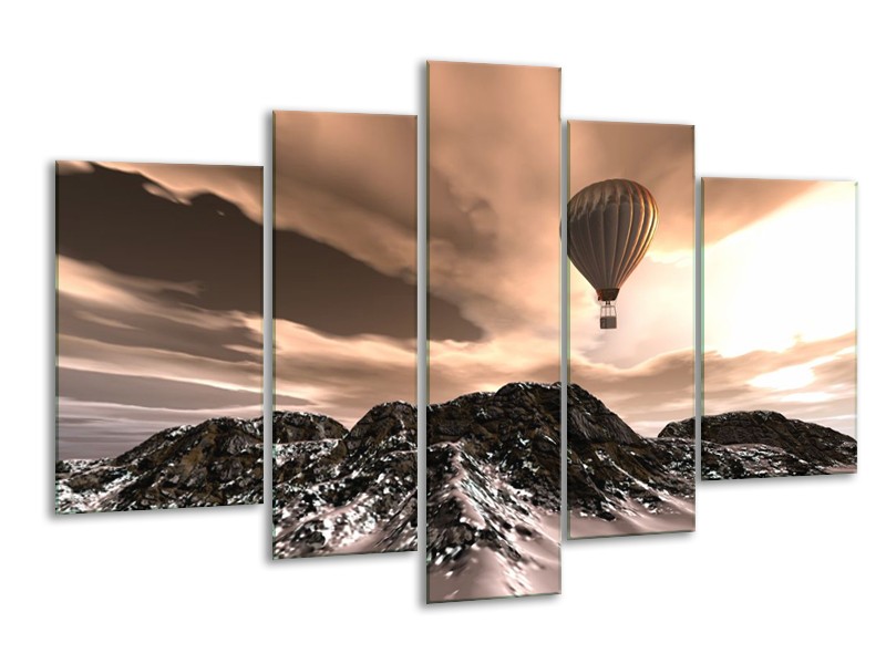 Canvas schilderij Luchtballon | Bruin, Zwart, Wit | 170x100cm 5Luik