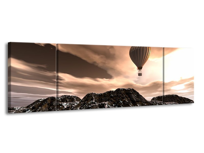 Canvas schilderij Luchtballon | Bruin, Zwart, Wit | 170x50cm 3Luik