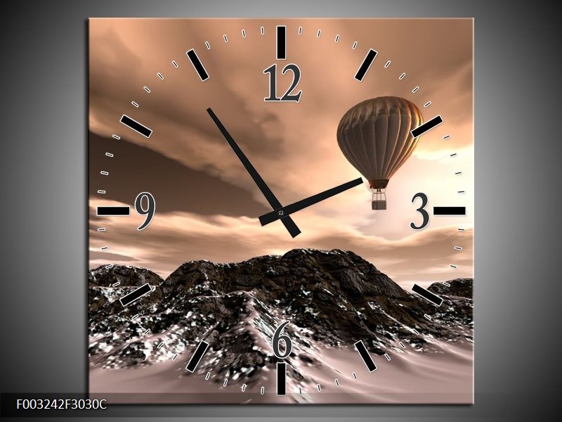 Klok schilderij Luchtballon | Bruin, Zwart, Wit | 30x30cm 1Luik