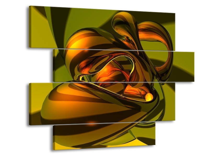 Canvas schilderij Abstract | Groen, Geel, Goud | 115x85cm 4Luik