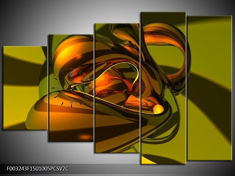Klok schilderij Abstract | Groen, Geel, Goud | 150x100cm 5Luik
