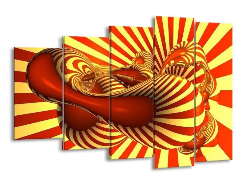 Canvas schilderij Abstract | Geel, Rood | 150x100cm 5Luik